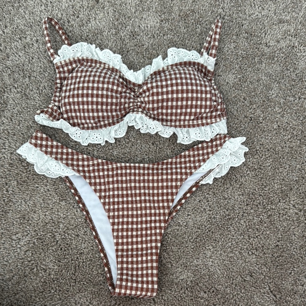 Brown Gingham Bikini